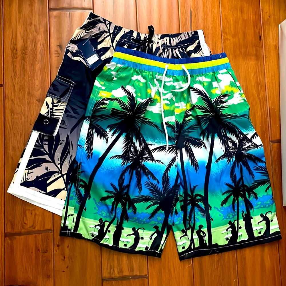 New! Set of 2 swim trunks waist approx 13.5” wide laying flat